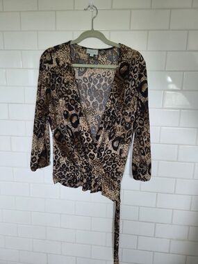 Veronica M Leopard-Print Wrap Blouse in Brown and Black